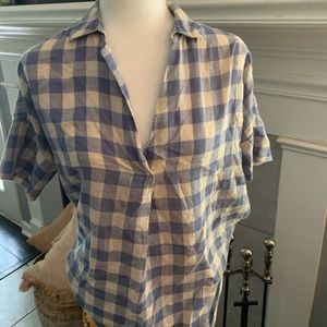 Gingham blue and white checkered madewell blouse